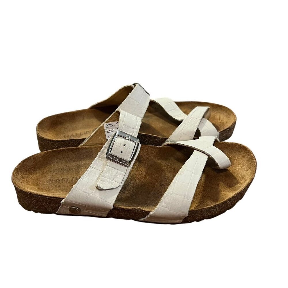 HAFLINGER Thong Sandals Juno‎ Country White Leather Women’s Size 38 Casual Boho